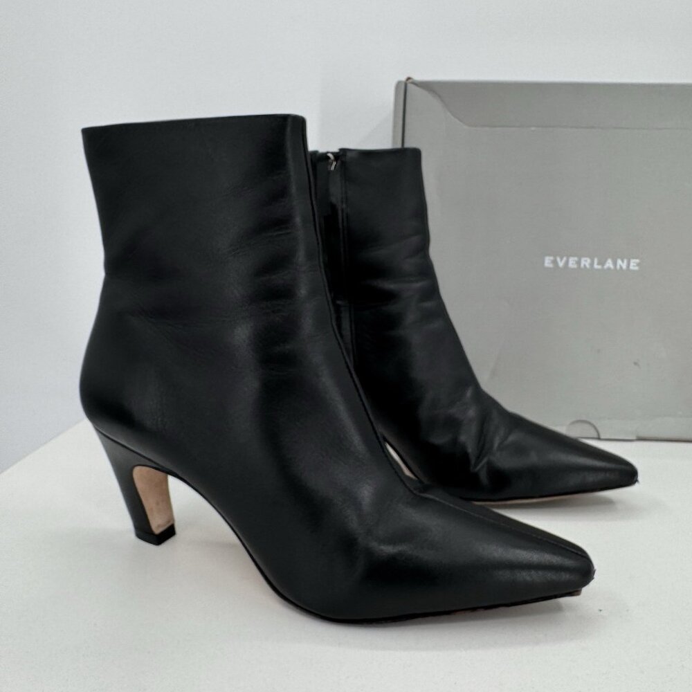 Everlane The Short Banana Heel Boot in Black Leather size 9.5 Ankle Side Zip po